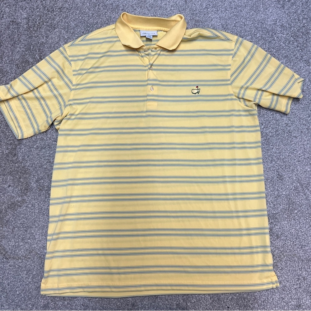 Masters Performance Polo Shirt Mens XL Yellow Blue Striped Golf Augusta National